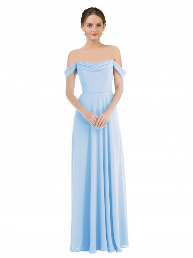 Bleu ciel clair Trapèze Épaule Dénudée Mousseline Longue Formelles Robes demoiselle d'honneur / Robes de soirée à Vendre