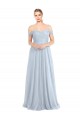 Bleu ciel clair Trapèze Épaule Dénudée Tulle Longue Robes demoiselle d'honneur à Vendre