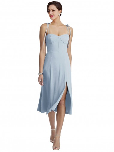 Bleu ciel clair Trapèze midi Crêpe Stretch Courte Robes demoiselle d'honneur / Robes de bal / Robes de cocktail à Vendre
