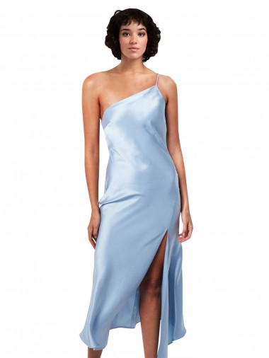 Bleu ciel clair Trapèze midi Satiné Soyeux Courte Robes demoiselle d'honneur / Robes de soirée / Robes de cocktail à Vendre