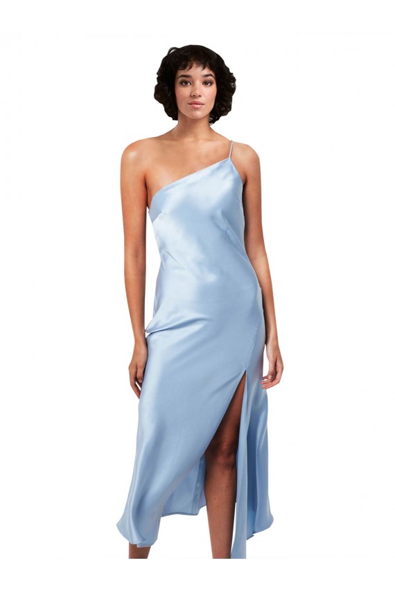 Bleu ciel clair Trapèze midi Satiné Soyeux Courte Robes demoiselle d'honneur / Robes de soirée / Robes de cocktail à Vendre