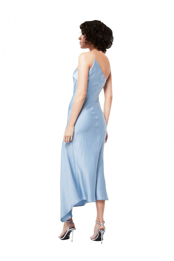 Bleu ciel clair Trapèze midi Satiné Soyeux Courte Robes demoiselle d'honneur / Robes de soirée / Robes de cocktail à Vendre