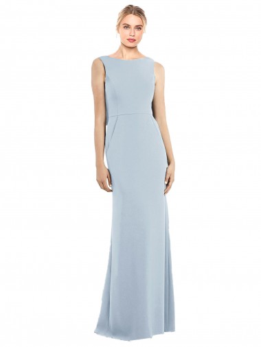 Bleu ciel clair Trompette Bateau Crêpe Stretch Longue Robes demoiselle d'honneur / Robes de bal à Vendre