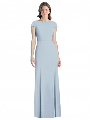 Bleu ciel clair Trompette Bateau Crêpe Stretch Longue Robes demoiselle d'honneur / Robes de bal à Vendre