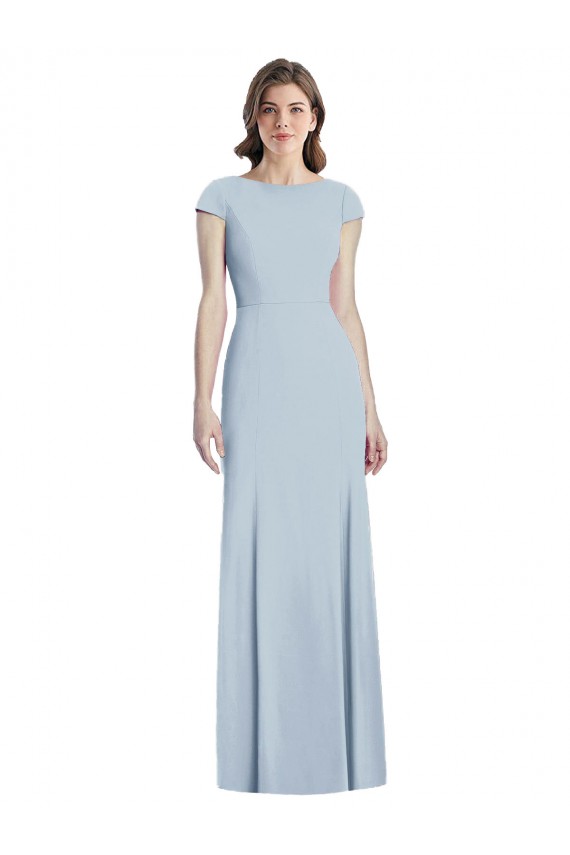 Bleu ciel clair Trompette Bateau Crêpe Stretch Longue Robes demoiselle d'honneur / Robes de bal à Vendre