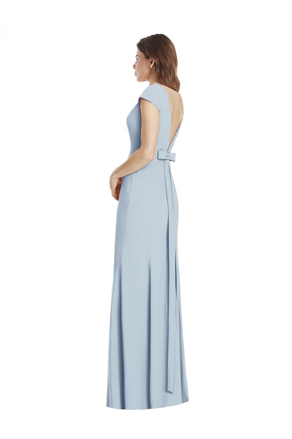 Bleu ciel clair Trompette Bateau Crêpe Stretch Longue Robes demoiselle d'honneur / Robes de bal à Vendre