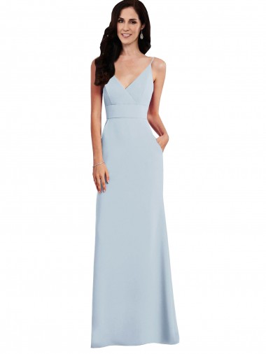 Bleu ciel clair Trompette Bretelles spaghetti Col V Crêpe Stretch Longue Robes demoiselle d'honneur / Robes de bal à Vendre