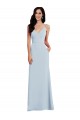 Bleu ciel clair Trompette Bretelles spaghetti Col V Crêpe Stretch Longue Robes demoiselle d'honneur / Robes de bal à Vendre