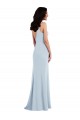 Bleu ciel clair Trompette Bretelles spaghetti Col V Crêpe Stretch Longue Robes demoiselle d'honneur / Robes de bal à Vendre
