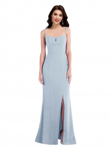 Bleu ciel clair Trompette Bretelles spaghetti Crêpe Stretch Longue Formelles Robes demoiselle d'honneur / Robes de soirée / Robes de bal à Vendre