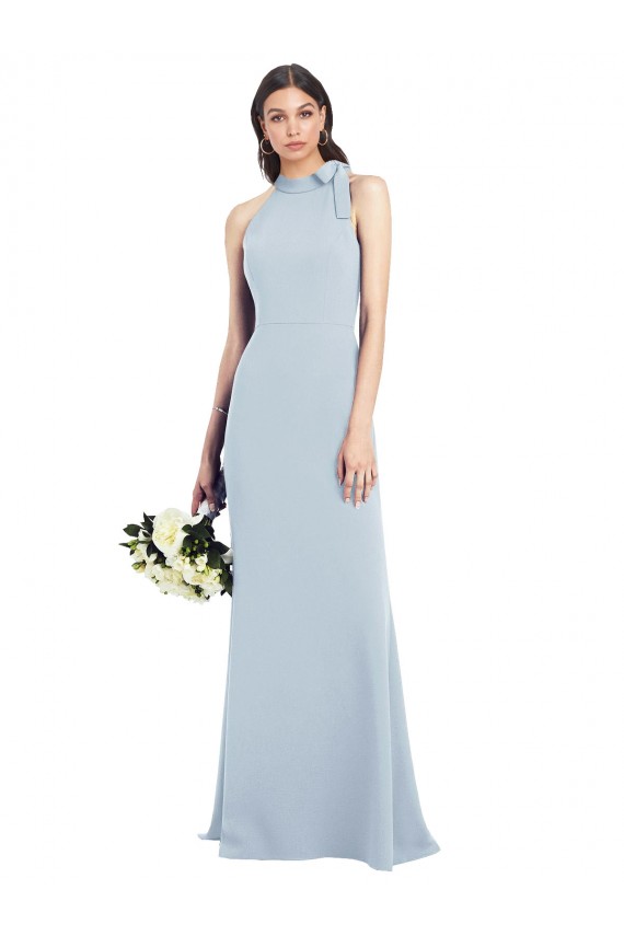 Bleu ciel clair Trompette Col Bateau Col Haut Licou Crêpe Stretch Longue Robes demoiselle d'honneur / Robes de bal à Vendre