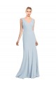 Bleu ciel clair Trompette Col V Crêpe Stretch Longue Robes demoiselle d'honneur / Robes de bal à Vendre