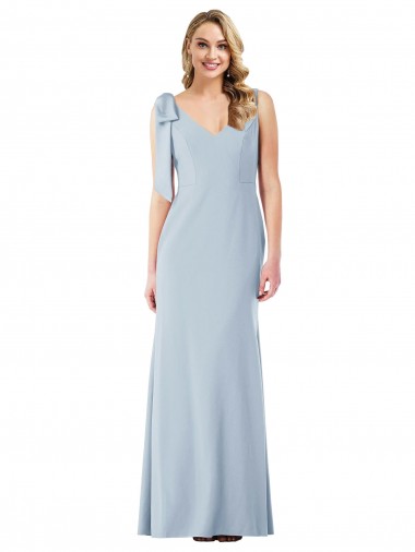 Bleu ciel clair Trompette Col V Crêpe Stretch Longue Robes demoiselle d'honneur / Robes de bal à Vendre