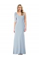 Bleu ciel clair Trompette Col V Crêpe Stretch Longue Robes demoiselle d'honneur / Robes de bal à Vendre