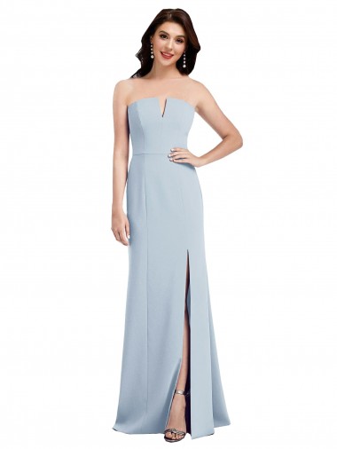 Bleu ciel clair Trompette Col V Sans bretelle Crêpe Stretch Longue Robes demoiselle d'honneur / Robes de bal à Vendre