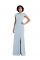 Bleu ciel clair Trompette Col bijou Crêpe Stretch Longue Robes demoiselle d'honneur à Vendre