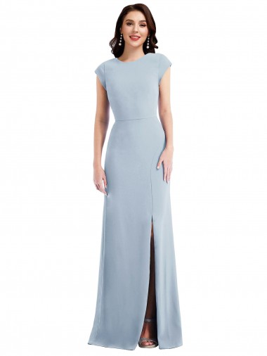 Bleu ciel clair Trompette Crêpe Stretch Longue Formelles Robes demoiselle d'honneur / Robes de soirée / Robes de bal à Vendre