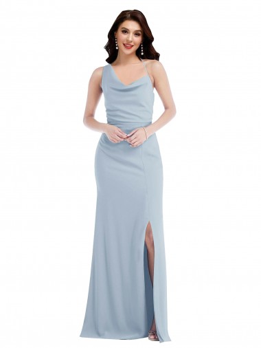 Bleu ciel clair Trompette Crêpe Stretch Longue Robes demoiselle d'honneur / Robes de bal à Vendre