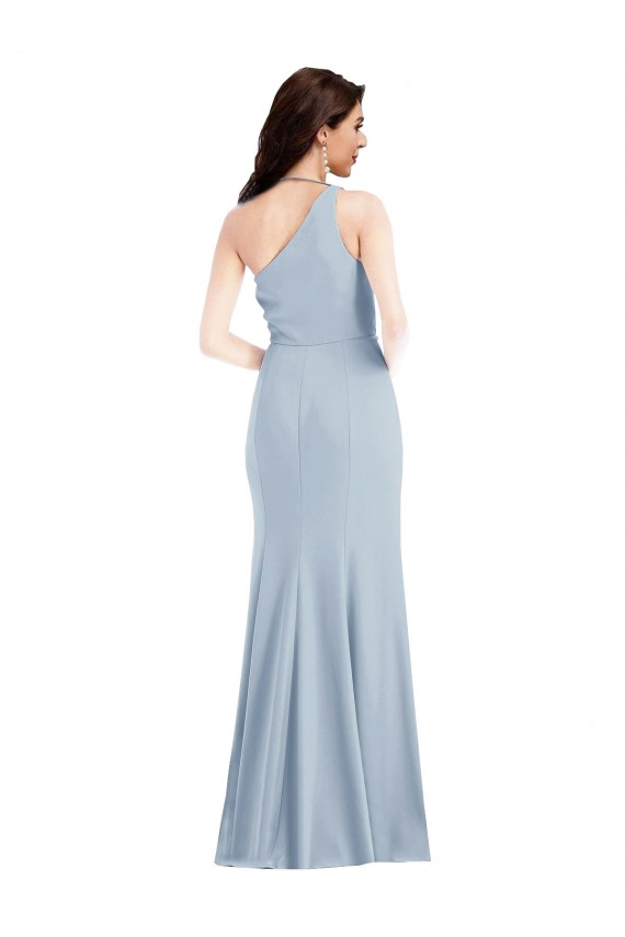 Bleu ciel clair Trompette Crêpe Stretch Longue Robes demoiselle d'honneur / Robes de bal à Vendre