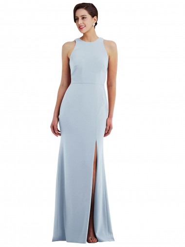 Bleu ciel clair Trompette Licou Col bijou Crêpe Stretch Longue Formelles Robes demoiselle d'honneur / Robes de soirée / Robes de bal à Vendre