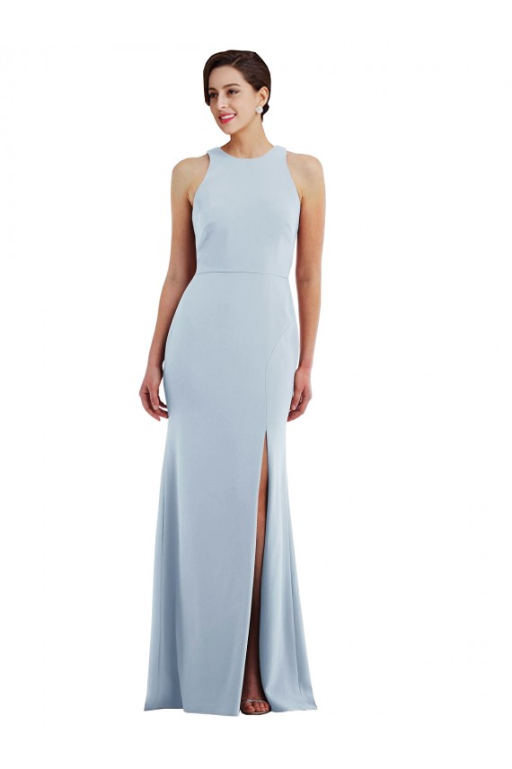 Bleu ciel clair Trompette Licou Col bijou Crêpe Stretch Longue Formelles Robes demoiselle d'honneur / Robes de soirée / Robes de bal à Vendre