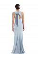 Bleu ciel clair Trompette Licou Col bijou Crêpe Stretch Longue Formelles Robes demoiselle d'honneur / Robes de soirée / Robes de bal à Vendre