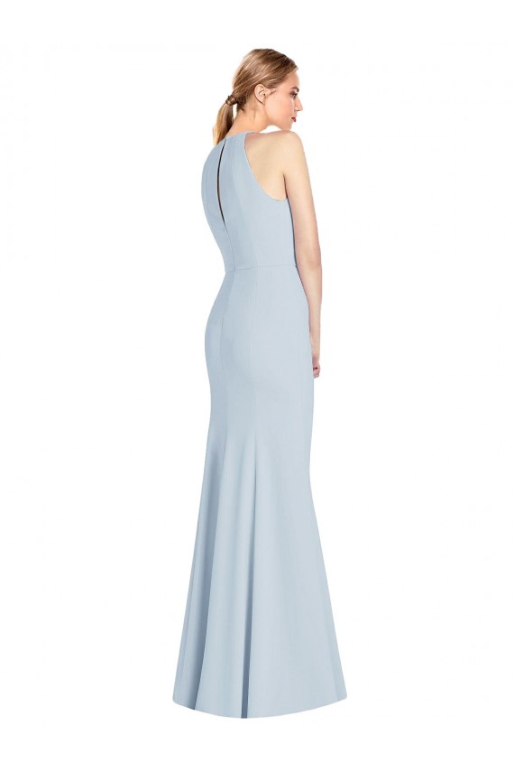 Bleu ciel clair Trompette Licou Crêpe Stretch Longue Robes demoiselle d'honneur / Robes de bal à Vendre