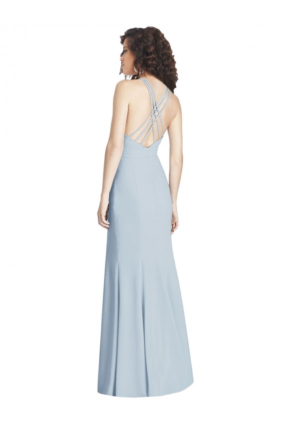 Bleu ciel clair Trompette Licou Crêpe Stretch Longue Robes demoiselle d'honneur / Robes de bal à Vendre