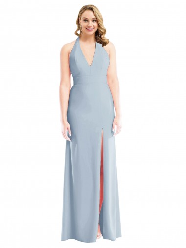 Bleu ciel clair Trompette Licou Crêpe Stretch Longue Robes demoiselle d'honneur / Robes de bal à Vendre