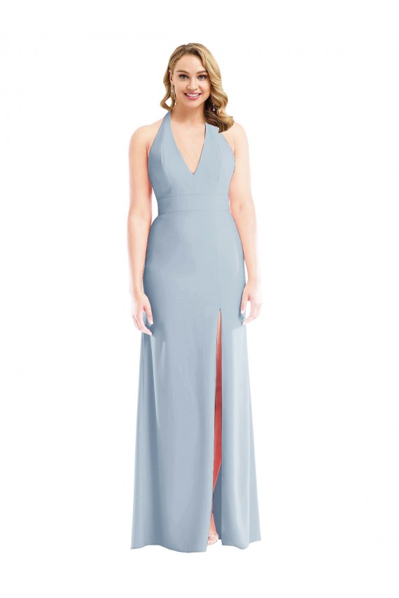 Bleu ciel clair Trompette Licou Crêpe Stretch Longue Robes demoiselle d'honneur / Robes de bal à Vendre