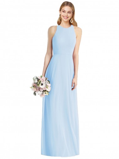 Bleu ciel clair Trompette Licou Mousseline Longue Robes demoiselle d'honneur à Vendre
