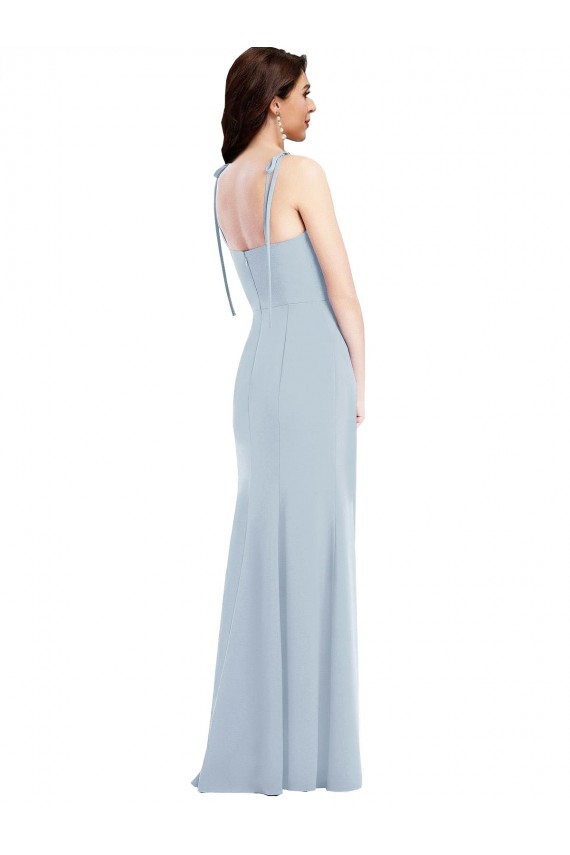Bleu ciel clair Trompette Sans bretelle Crêpe Stretch Longue Robes demoiselle d'honneur / Robes de bal à Vendre