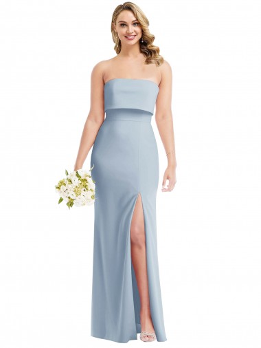 Bleu ciel clair Trompette Sans bretelle Crêpe Stretch Longue Robes demoiselle d'honneur / Robes de bal à Vendre