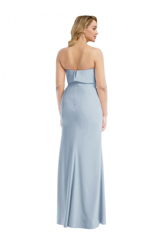 Bleu ciel clair Trompette Sans bretelle Crêpe Stretch Longue Robes demoiselle d'honneur / Robes de bal à Vendre