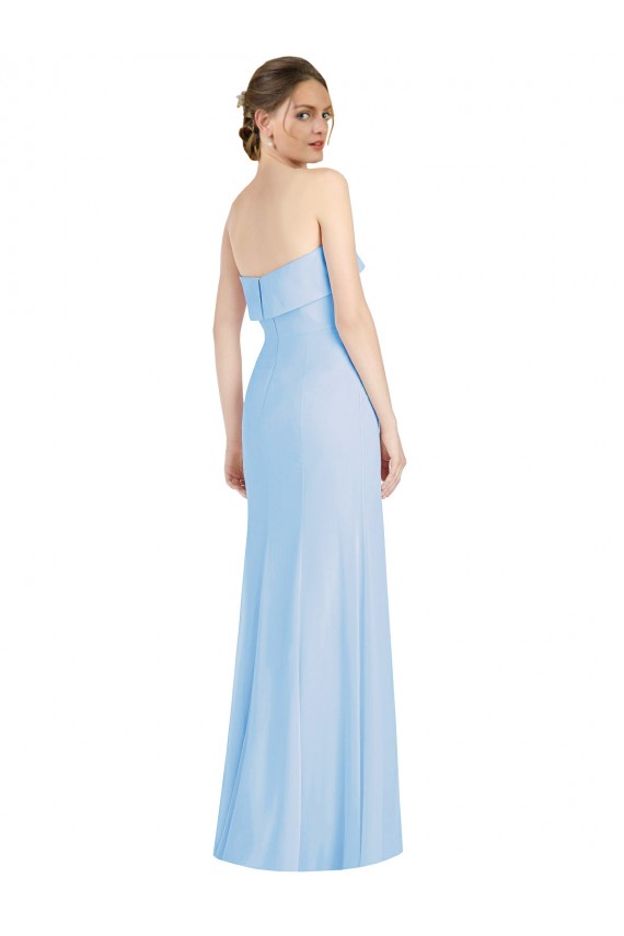 Bleu ciel clair Trompette Sans bretelle Mousseline Longue Formelles Robes demoiselle d'honneur / Robes de soirée à Vendre