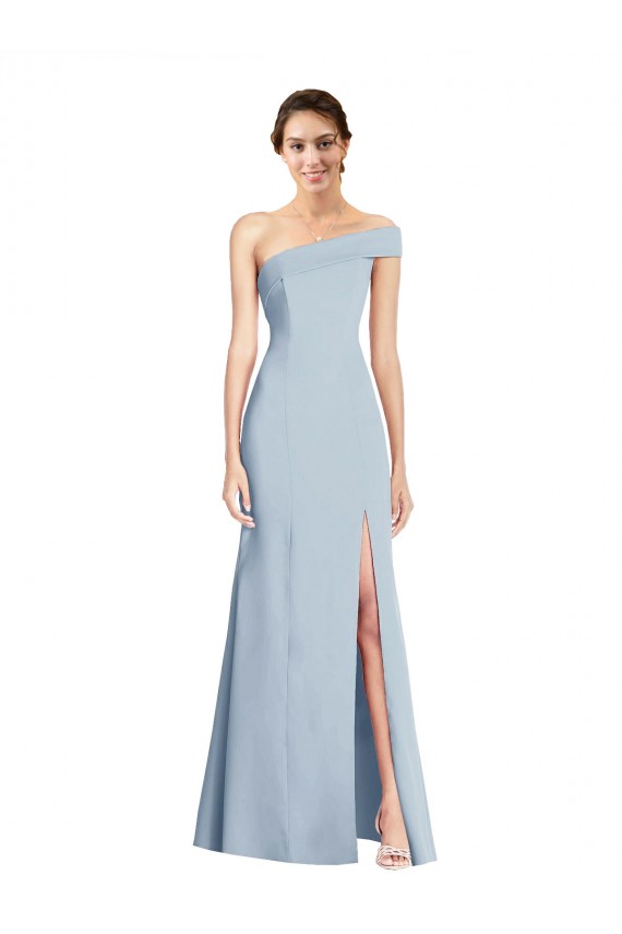 Bleu ciel clair Trompette Épaule Dénudée Crêpe Stretch Longue Formelles Robes demoiselle d'honneur / Robes de soirée / Robes de bal à Vendre
