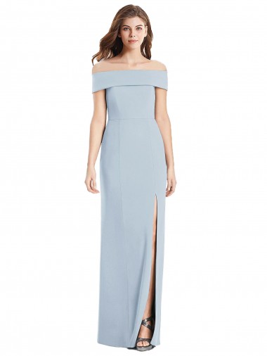 Bleu ciel clair Trompette Épaule Dénudée Crêpe Stretch Longue Robes demoiselle d'honneur / Robes de bal à Vendre