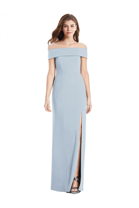 Bleu ciel clair Trompette Épaule Dénudée Crêpe Stretch Longue Robes demoiselle d'honneur / Robes de bal à Vendre