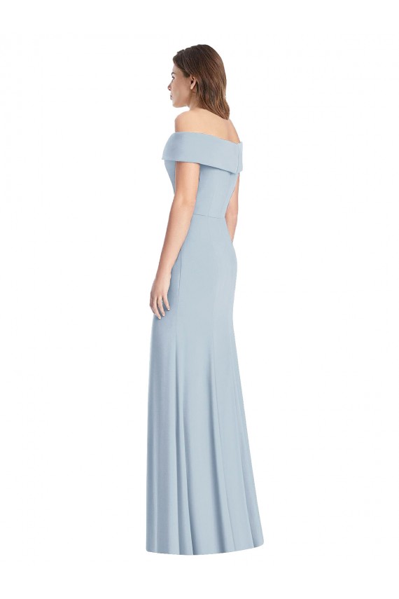 Bleu ciel clair Trompette Épaule Dénudée Crêpe Stretch Longue Robes demoiselle d'honneur / Robes de bal à Vendre