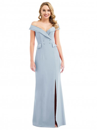 Bleu ciel clair Trompette Épaule Dénudée Crêpe Stretch Longue Robes demoiselle d'honneur / Robes de bal à Vendre