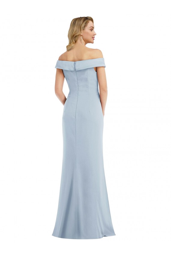 Bleu ciel clair Trompette Épaule Dénudée Crêpe Stretch Longue Robes demoiselle d'honneur / Robes de bal à Vendre