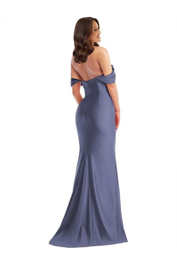 Bleu français Sirène Épaule Dénudée Satiné Soyeux Longue Formelles Robes demoiselle d'honneur / Robes de soirée / Robes de bal à Vendre