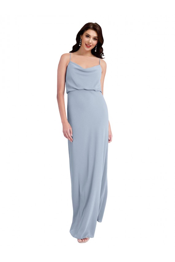 Bleu fumée Fourreau Bretelles spaghetti Crêpe Stretch Longue Formelles Robes demoiselle d'honneur / Robes de soirée / Robes de bal à Vendre