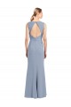 Bleu fumée Fourreau Col Bateau Col Haut Crêpe Stretch Longue Robes demoiselle d'honneur à Vendre