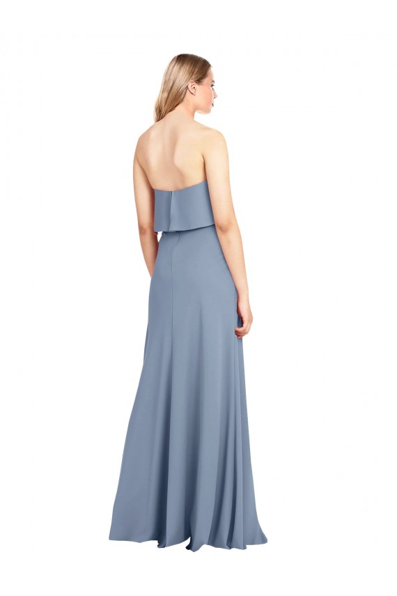 Bleu fumée Fourreau Col Haut Crêpe Stretch Longue Formelles Robes demoiselle d'honneur / Robes de soirée / Robes de bal à Vendre