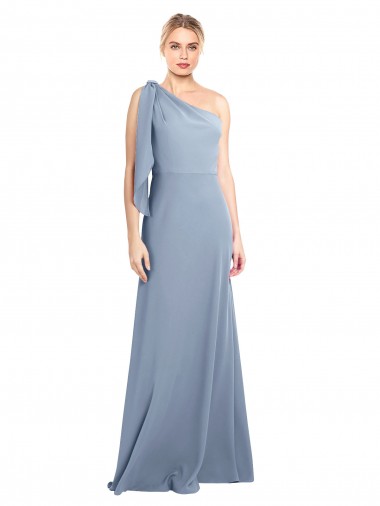 Bleu fumée Fourreau Crêpe Stretch Longue Formelles Robes demoiselle d'honneur / Robes de soirée / Robes de bal à Vendre