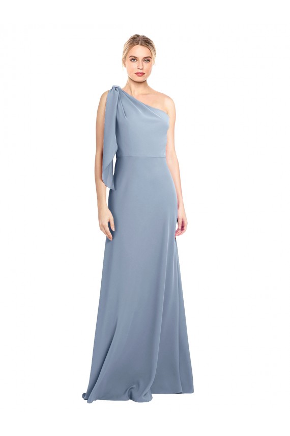 Bleu fumée Fourreau Crêpe Stretch Longue Formelles Robes demoiselle d'honneur / Robes de soirée / Robes de bal à Vendre