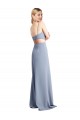 Bleu fumée Trapèze Bretelles spaghetti Scoop Crêpe Stretch Longue Robes demoiselle d'honneur / Robes de bal à Vendre