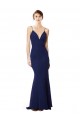 Bleu marine Sirène Bretelles spaghetti Col V Crêpe Stretch Longue Formelles Robes demoiselle d'honneur / Robes de soirée / Robes de bal à Vendre