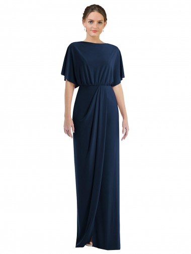 Bleu marine foncé Fourreau Bateau Spandex Longue Robes demoiselle d'honneur / Robes de bal à Vendre
